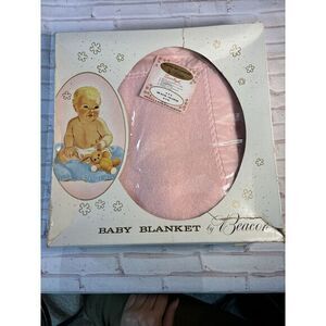 Vintage Beacon Pink W/Silky Edge Baby Blanket 36" x 50" Rayon / Acrylic  Box USA